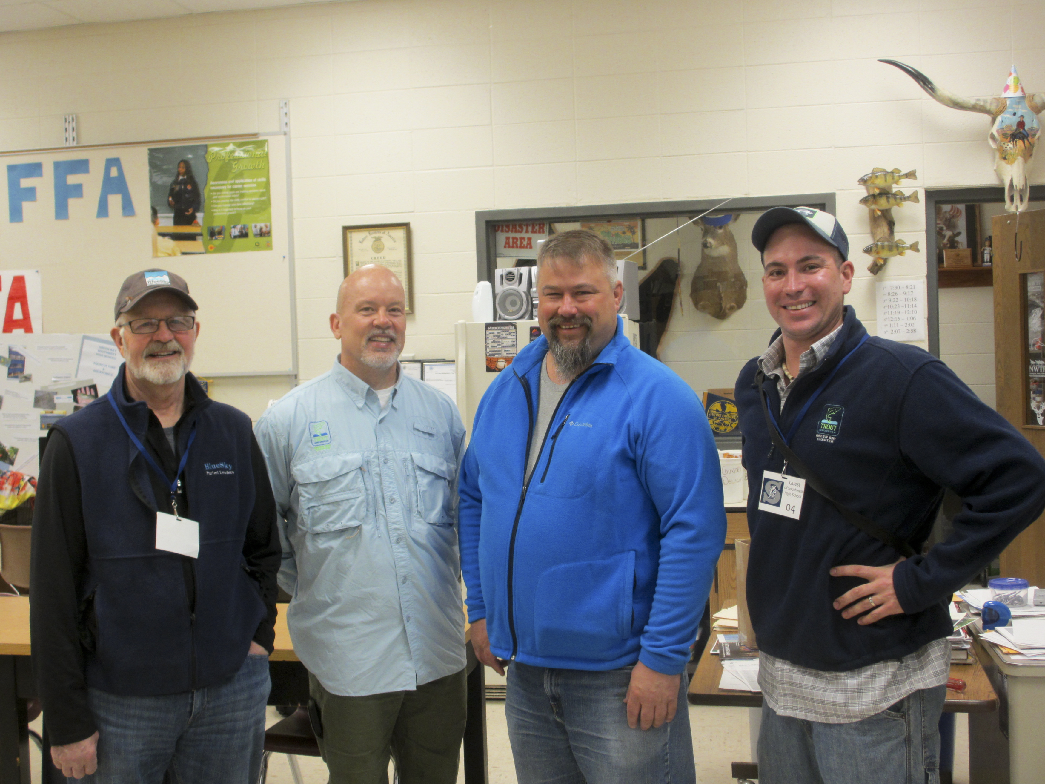 GB SW AgriScience teacher Mr. Sebranek (third from left) with GBTU's Gary Gillis, Mike Renish and Adrian Meseberg (from left)